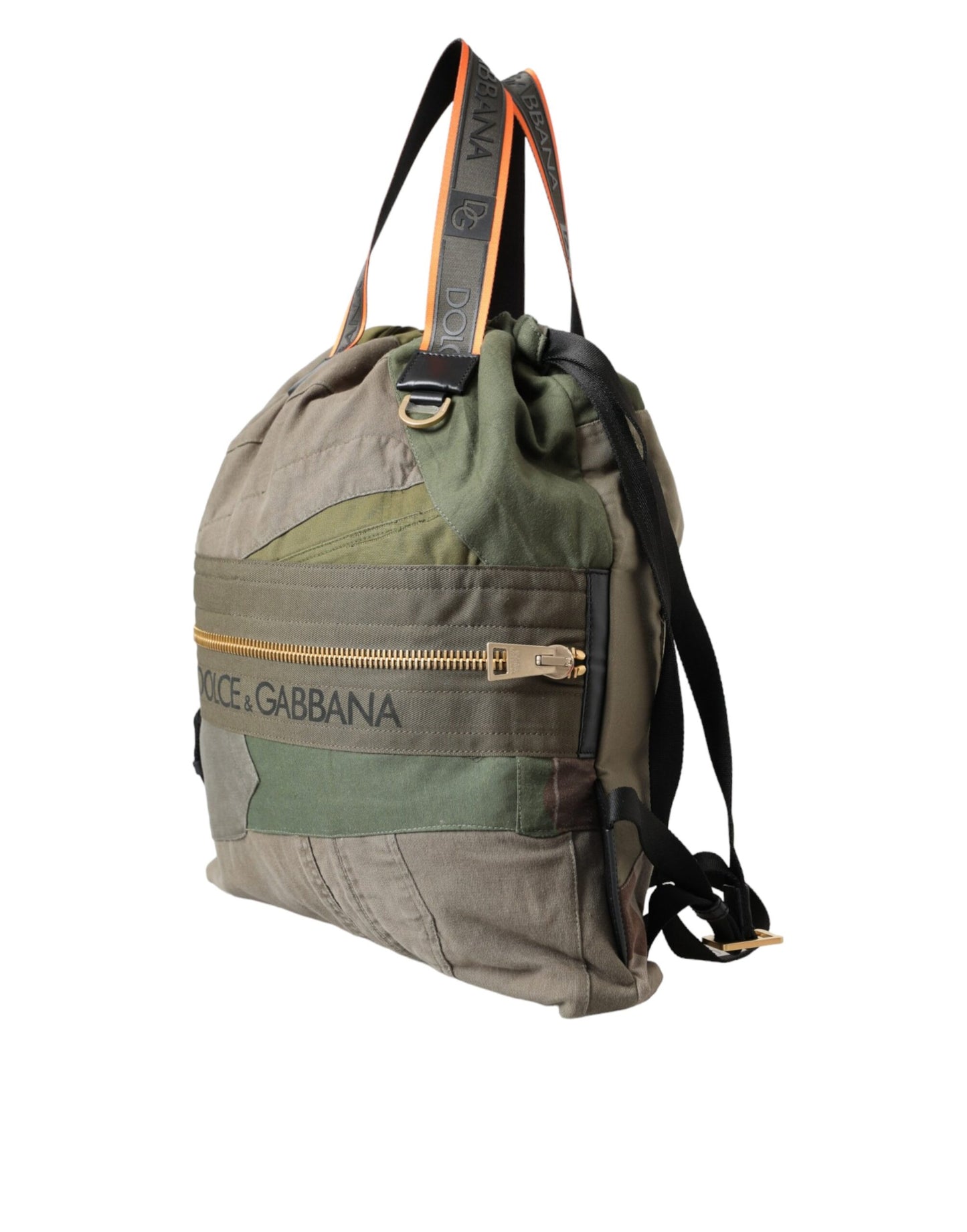 Dolce & Gabbana Military Green Patchwork Rucksack Backpack Bag