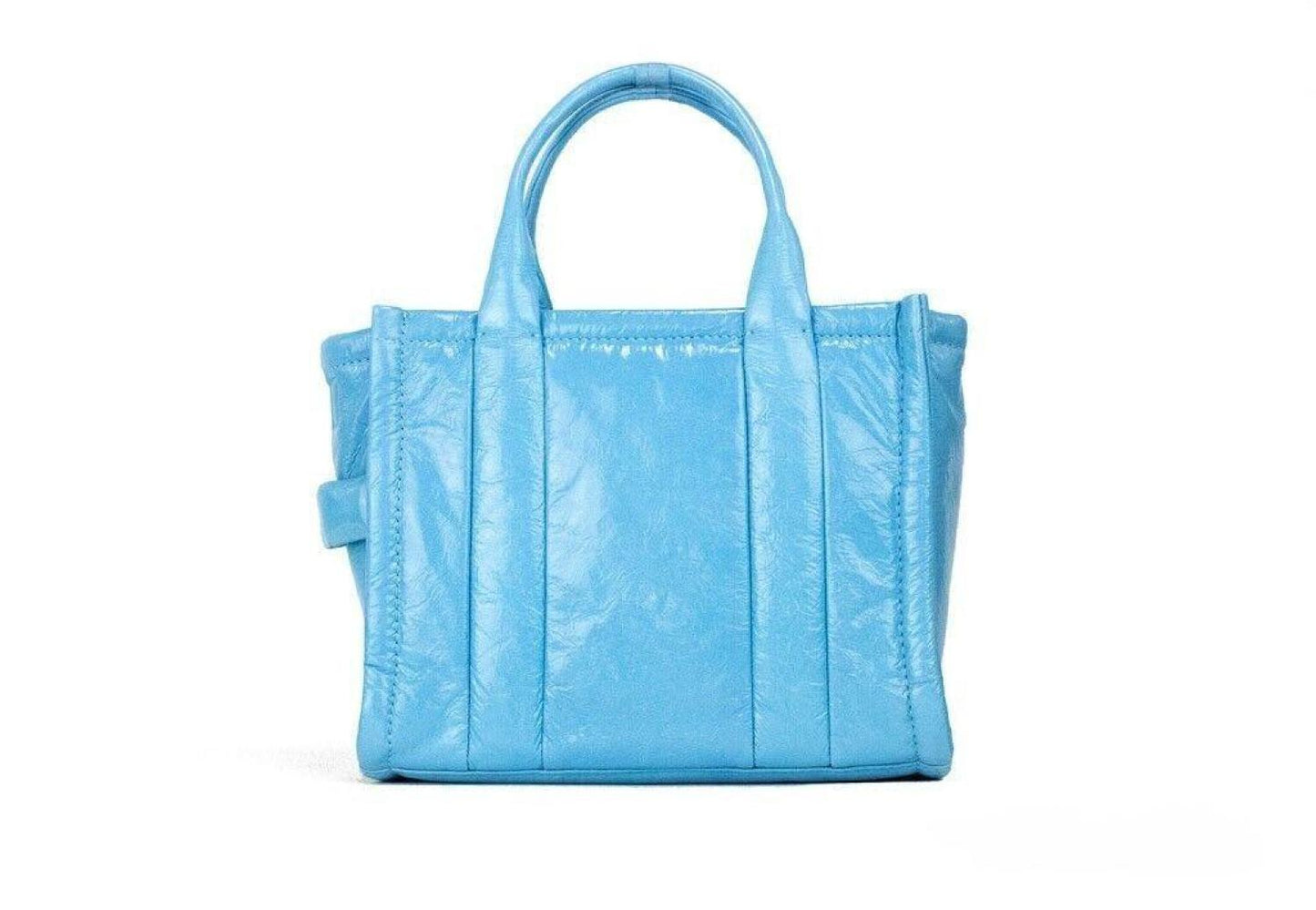 Marc Jacobs The Shiny Crinkle Mini Tote Air blue Leather Crossbody Handbag Women's Purse