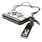 Dolce & Gabbana White Black Stripe Crown Logo Leather Card Holder Wallet