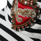 Dolce & Gabbana Black White Stripe Amore Heart Applique Baseball Hat