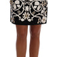 Dolce & Gabbana Black White Floral Baroque Crystal Pencil Skirt