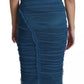 Dolce & Gabbana Blue Draped Tulle Midi Sheath Cotton Dress