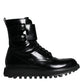 Dolce & Gabbana Black Leather Lace Up Men Mid Calf Boots Shoes