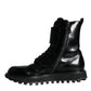 Dolce & Gabbana Black Leather Lace Up Men Mid Calf Boots Shoes