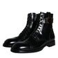 Dolce & Gabbana Black Logo Lace Up Mid Calf Men Boots Shoes