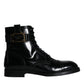 Dolce & Gabbana Black Logo Lace Up Mid Calf Men Boots Shoes