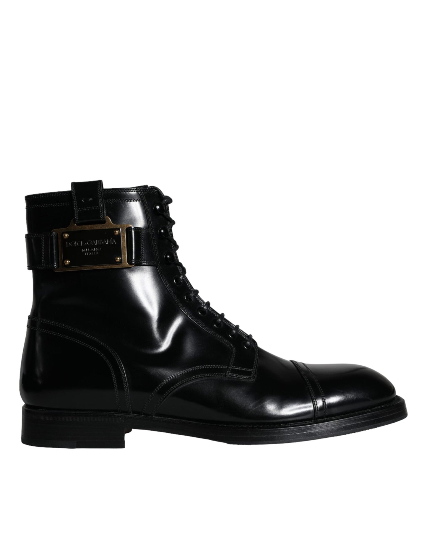 Dolce & Gabbana Black Logo Lace Up Mid Calf Men Boots Shoes