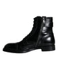 Dolce & Gabbana Black Logo Lace Up Mid Calf Men Boots Shoes