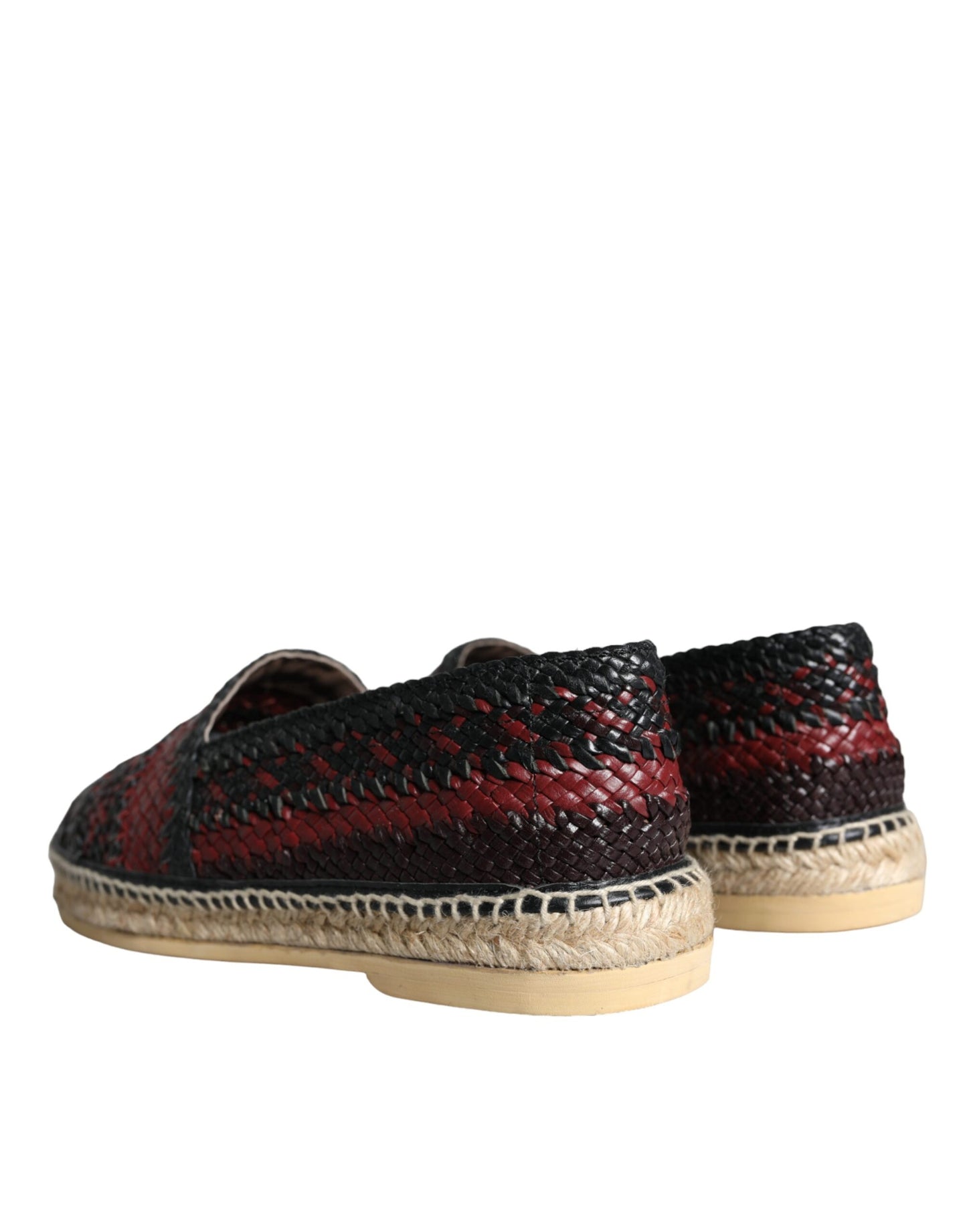 Dolce & Gabbana Black Maroon Woven Leather Buffalo Men Espadrille Shoes