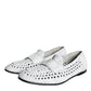 Dolce & Gabbana White Woven Leather Slip On Loafers Men Shoes