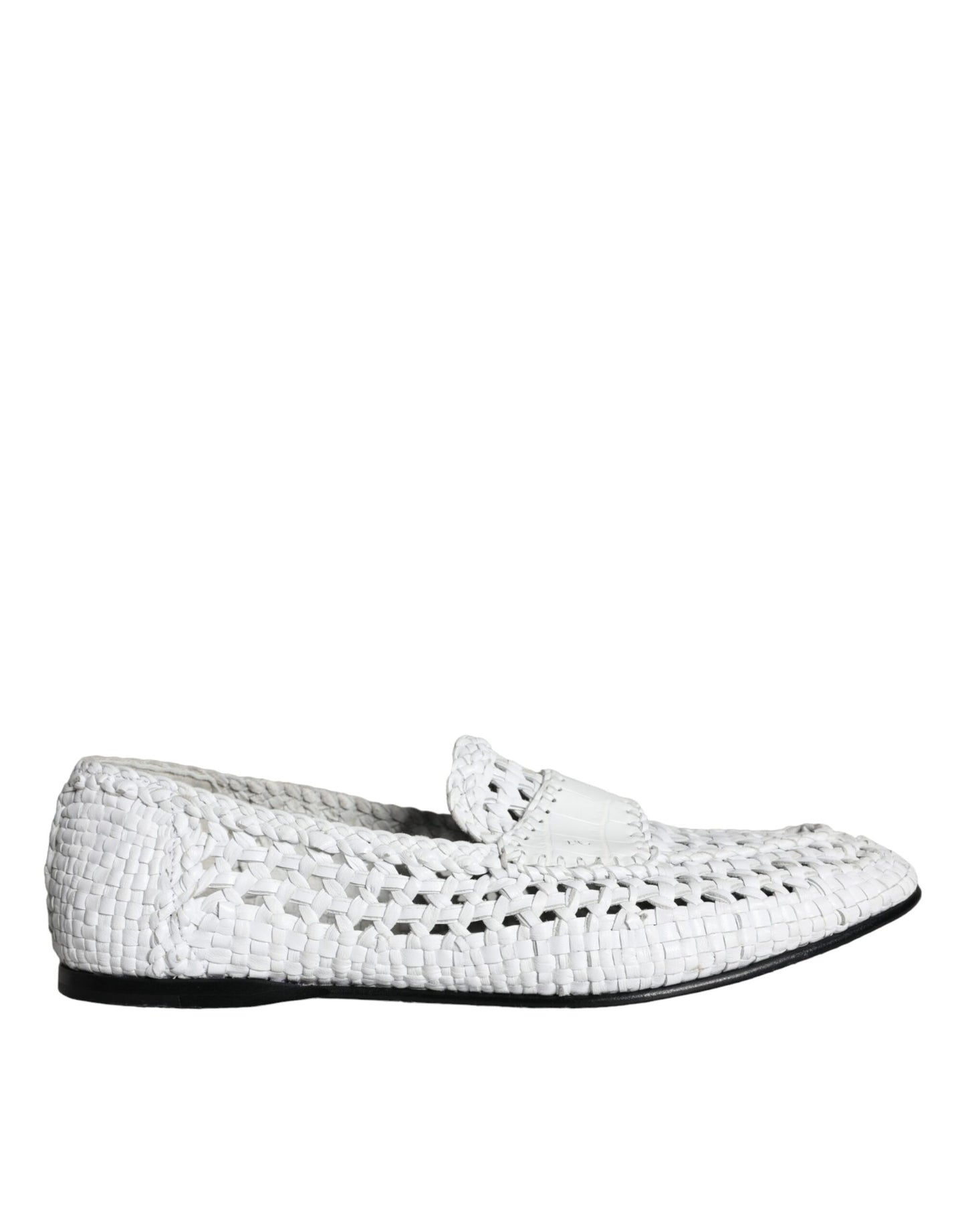 Dolce & Gabbana White Woven Leather Slip On Loafers Men Shoes