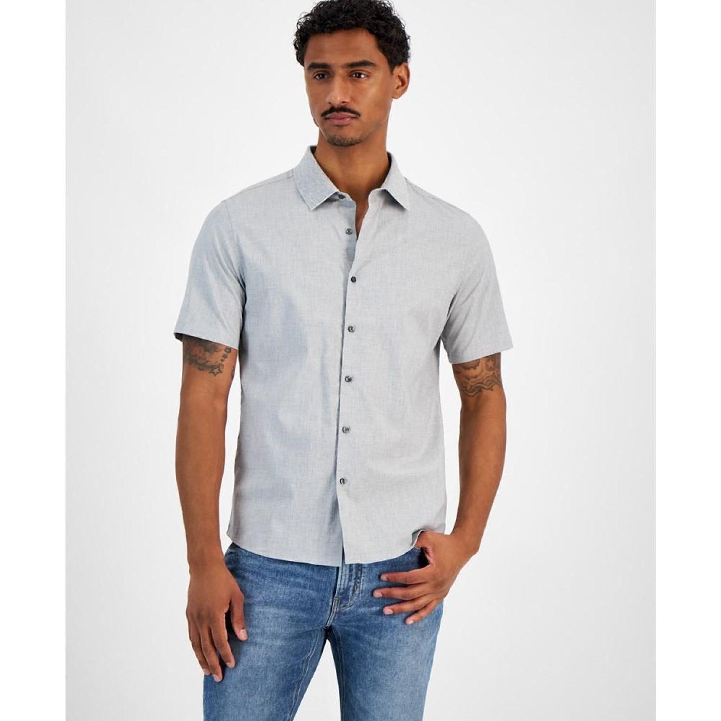 Men's Short Sleeve Button-Front Heathered Shirt