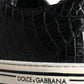 Dolce & Gabbana Black Leather Men Low Top Sneakers Shoes