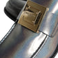 Dolce & Gabbana Silver Leather Logo Plaque Slip On Men Loafers Shoes