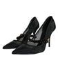 Dolce & Gabbana Black Mesh Mary Jane Crystal Heel Pumps Shoes