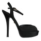 Dolce & Gabbana Black Leather Platform Heels Sandals Shoes