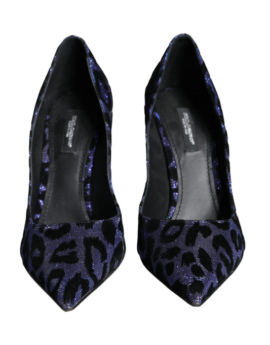 Dolce & Gabbana Dark Blue Leopard Lurex Heels Pumps Shoes