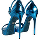 Dolce & Gabbana Metallic Blue Leather Keira Sandals Shoes