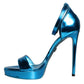 Dolce & Gabbana Metallic Blue Leather Keira Sandals Shoes