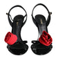 Dolce & Gabbana Black Leather Rose Ankle Strap Keira Sandals Shoes