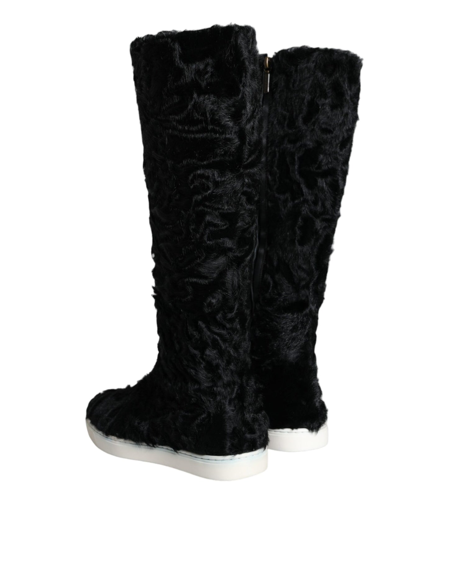 Dolce & Gabbana Black Xiangao Lamb Fur Leather Boots Shoes