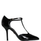 Dolce & Gabbana Black Leather T-strap Stiletto High Heels Shoes