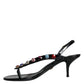 Dolce & Gabbana Black Leather Crystal Slingback Sandals Shoes