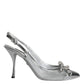 Dolce & Gabbana Silver Mesh Crystal Embellished Slingback Shoes