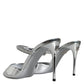 Dolce & Gabbana Silver Crystal Leather Slip On Sandals Shoes