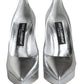 Dolce & Gabbana Silver Leather Platform Heels Pumps Shoes