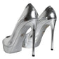 Dolce & Gabbana Silver Leather Platform Heels Pumps Shoes