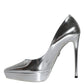 Dolce & Gabbana Silver Leather Platform Heels Pumps Shoes