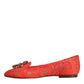 Dolce & Gabbana Coral Lace Crystal Ballet Flats Loafers Shoes