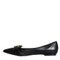 Dolce & Gabbana Black Devotion Leather Pointy Flats Shoes