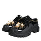 Dolce & Gabbana Black Leather Trekking Derby Embellished Shoes