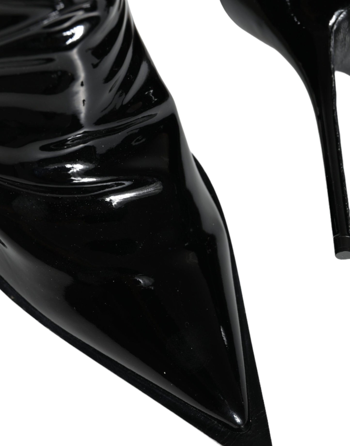 Dolce & Gabbana Black Patent Leather Pointed Ankle Boot Shoes