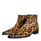 Dolce & Gabbana Brown Leopard Calf Fur Ankle Boots Shoes