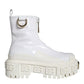 Dolce & Gabbana White Leather Rubber Logo Ankle Boots Shoes