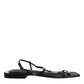 Dolce & Gabbana Black Leather Logo Ankle Strap Keira Sandals Shoes