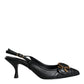 Dolce & Gabbana Black Devotion Leather Heels Slingback Shoes