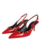 Dolce & Gabbana Red Leather Crystal Heels Slingback Shoes