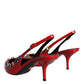 Dolce & Gabbana Red Leather Crystal Heels Slingback Shoes