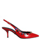 Dolce & Gabbana Red Leather Crystal Heels Slingback Shoes