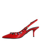 Dolce & Gabbana Red Leather Crystal Heels Slingback Shoes