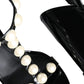 Dolce & Gabbana Black Leather Pearls T-strap Sandals Shoes