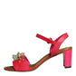 Dolce & Gabbana Fuchsia Leather Embellished Keira Sandals Shoes