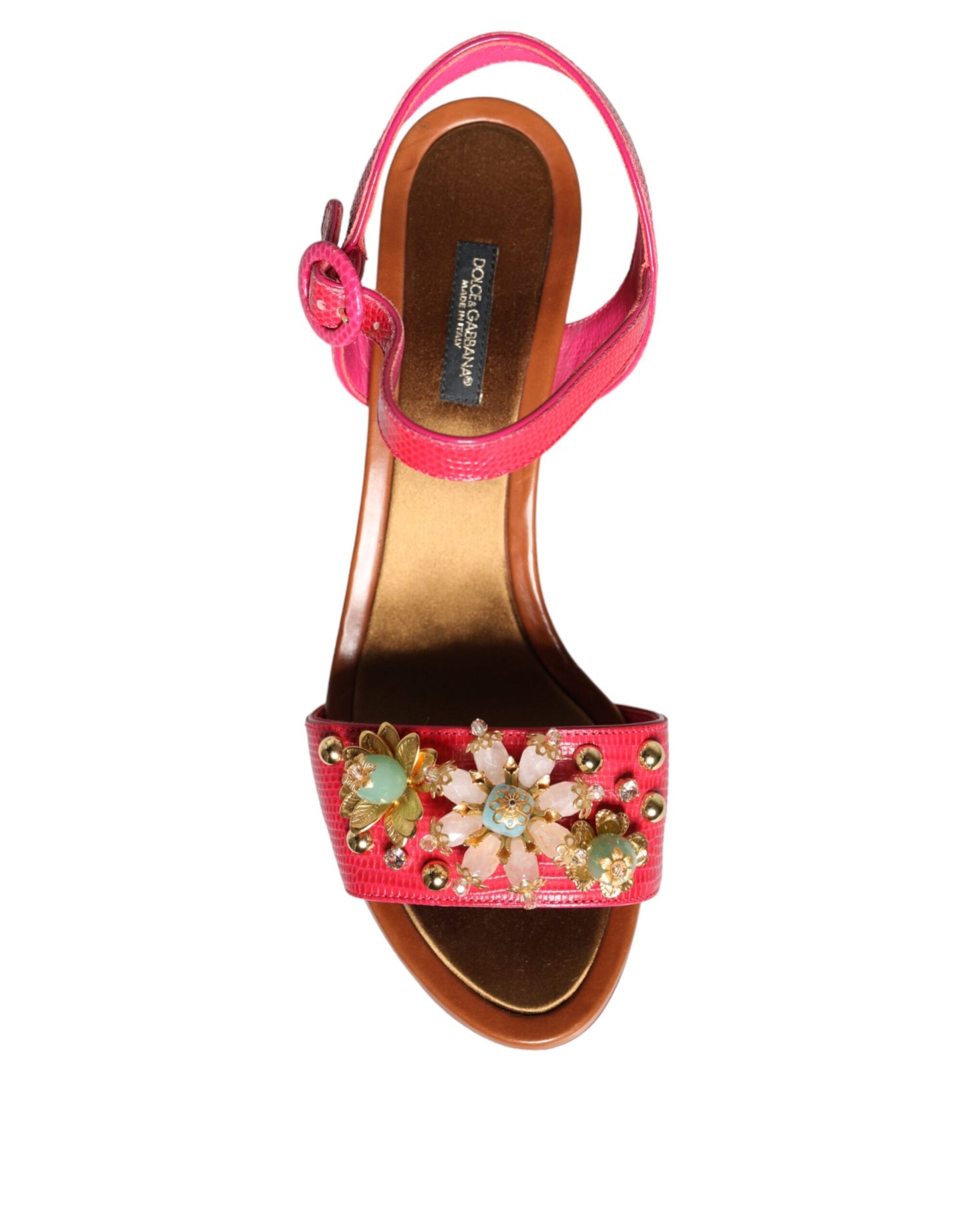 Dolce & Gabbana Fuchsia Leather Embellished Keira Sandals Shoes