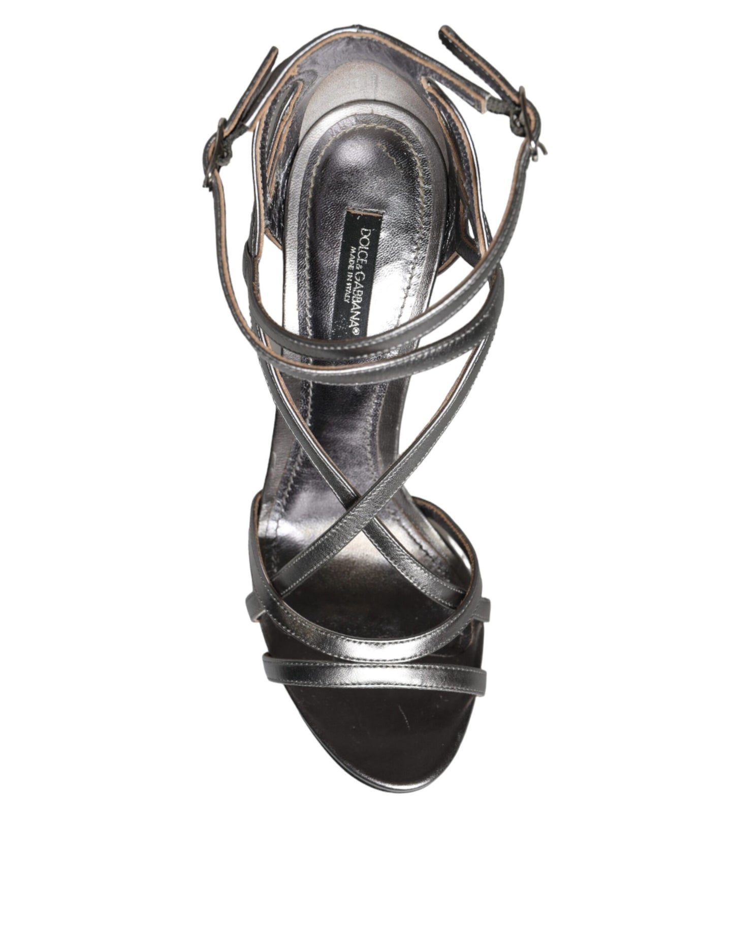 Dolce & Gabbana Silver Keira Leather Heels Sandals Shoes