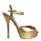 Dolce & Gabbana Gold Bette Leather Heels Sandals Shoes