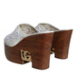 Dolce & Gabbana White Leather Wood Mules Wedge Slides Shoes